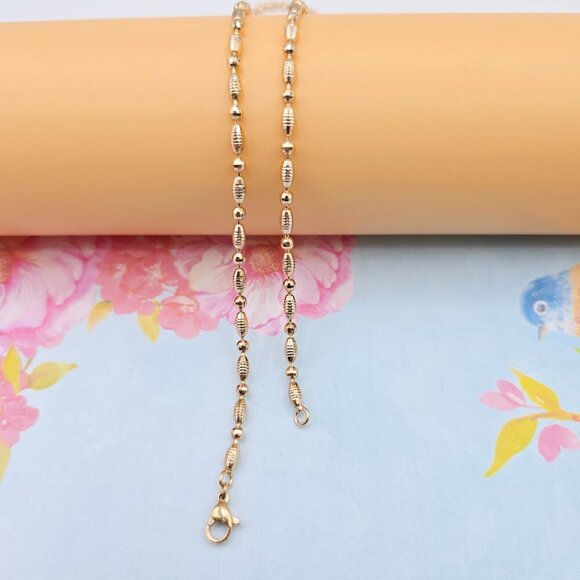 Rose Gold Polished Bead Necklace in 18K Gold Plated Finish - 50cm, XPNL0072 - Picture 10 of 12